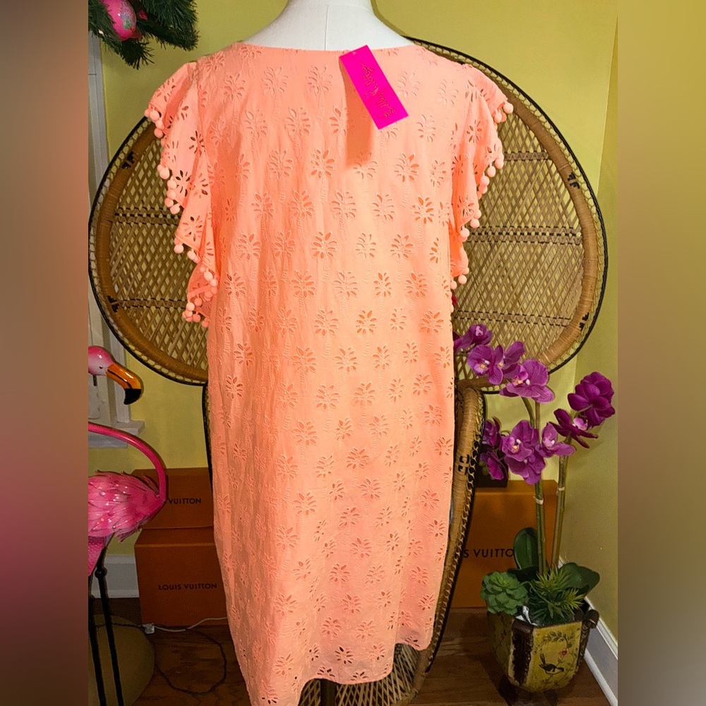Lilly Pulitzer NWT Astara Eyelet Shift Dress Peach 🍑 Flamingo Palm Size XS - Picture 4 of 15